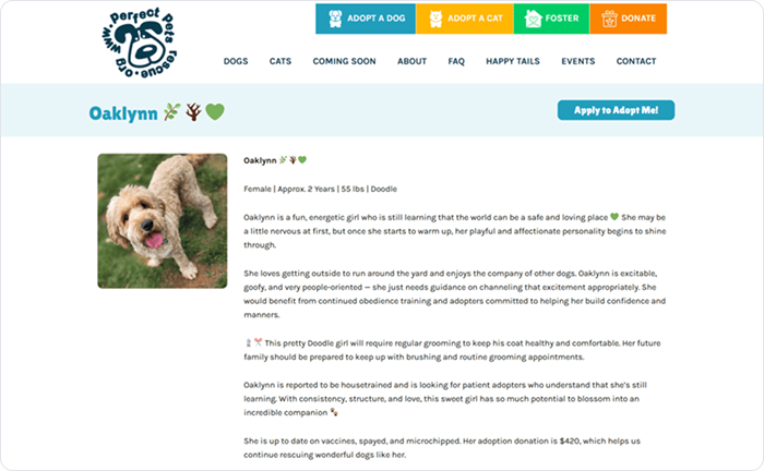 Dog Profile page